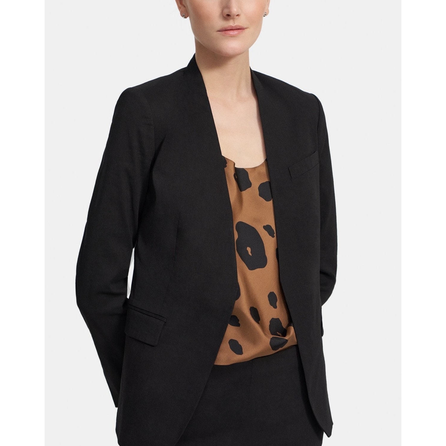 Theory Womens Collarless Staple Jacket In Stretch Linen In Black Sz 2 Minimalist